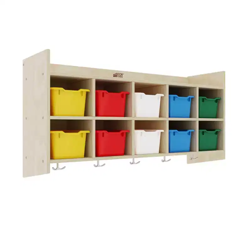 10-Section Wall-Mount Coat Locker with Shelf & 10 Scoop Bins - Cubby Storage