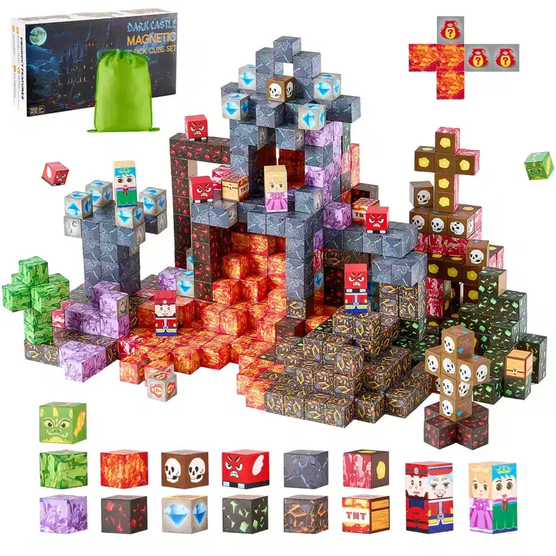 VEVOR Magnetic Blocks, 100 PCS Dark Castle Set, Magnetic Building Cubes for Kids, STEM Montessori Sensory Toys, Multicolored