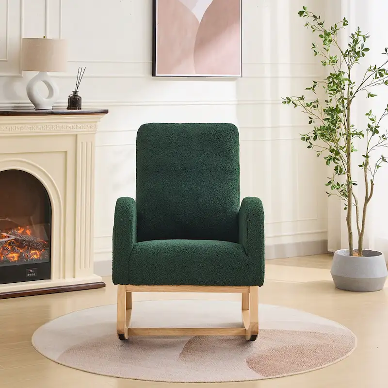 Ivory / Black / Beige / Mustard / Pink / Green / Light Gray / Caramel Wingback Rocking Chair with Side Pockets, Seats 1