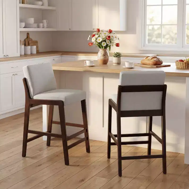 Christopher Knight Home Wendy Mid-Century Modern Rubberwood Upholstered Bar Stools (Set of 2)