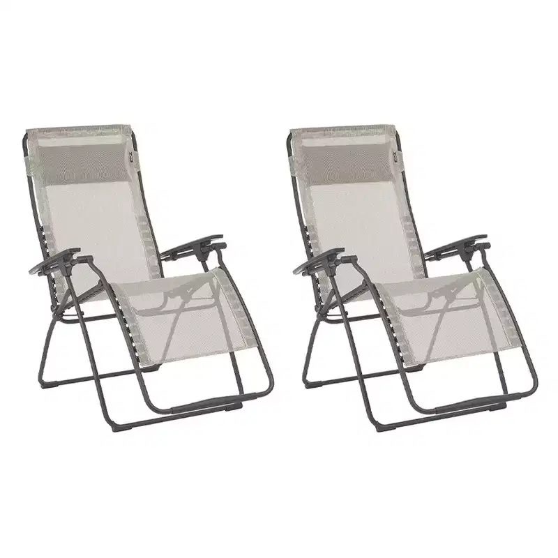 Lafuma Futura XL Zero Gravity Portable Ergonomic Outdoor Steel Framed Lawn Patio Recliner Folding Lounge Chair with Headrest Cushion, Tan (2 Pack)