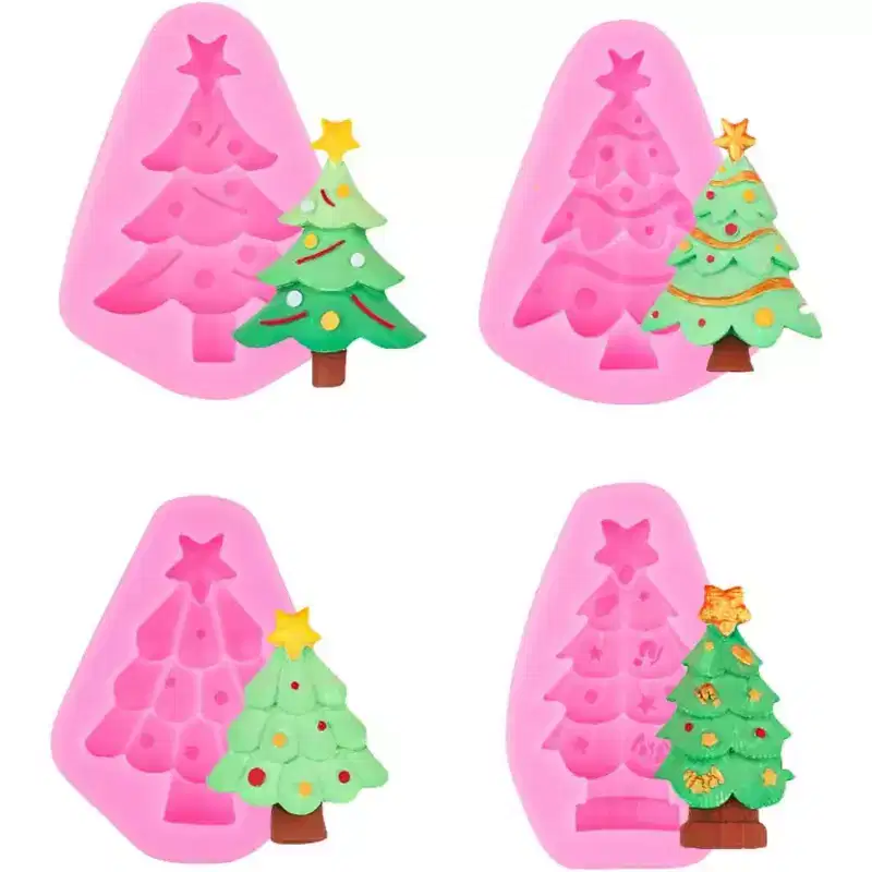 JDICTION 4 Pcs Christmas Candy Silicone Molds (Tree Shape) - Reusable for Baking, Chocolate, Soap & Candle Making
