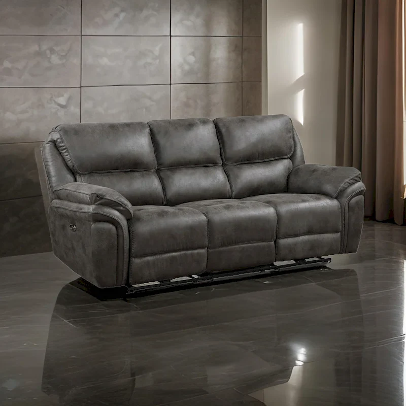 90" Power Double Recliner Sofa | Gray Microfiber | USB Charging Port
