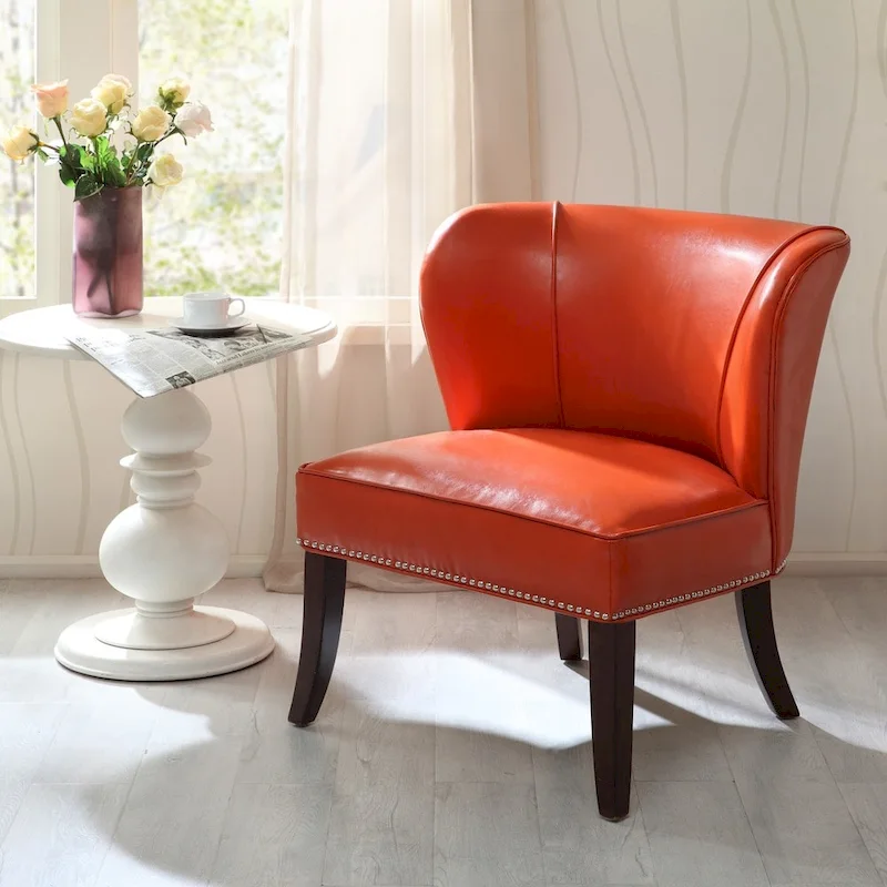 Armless Wingback Accent Chair with Faux Leather Upholstery &ndash; Orange