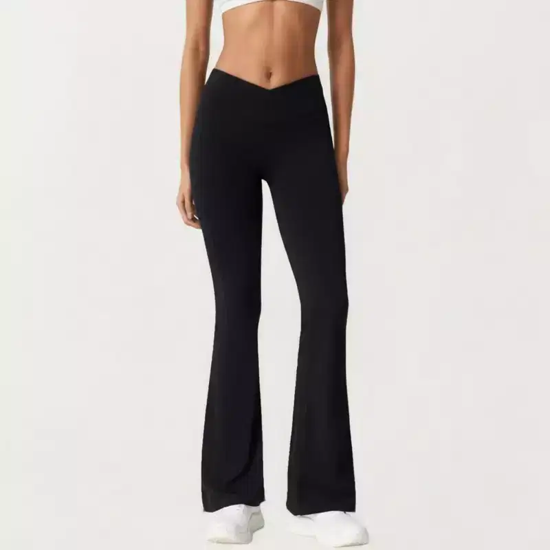 Anna-Kaci Active Women's Crossover Waist Flare Leg Yoga Pants with Stretch Fit Fabric and Smooth Contoured Silhouette