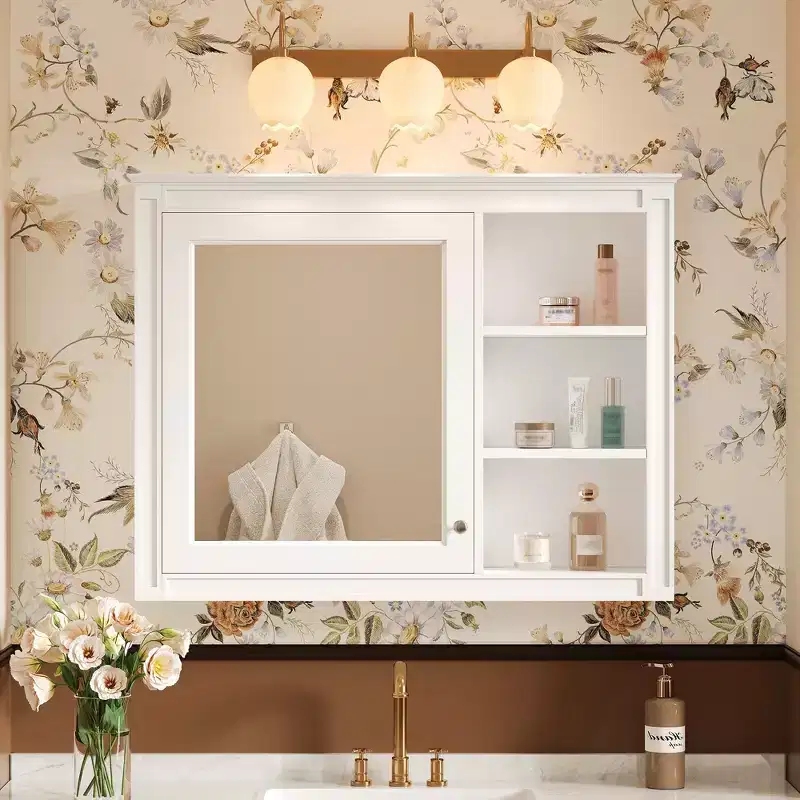 Whisen Wall Mounted Bathroom Storage Cabinet, Medicine Cabinet, Mirror Cabinet with 1 adjustable Shelf - White