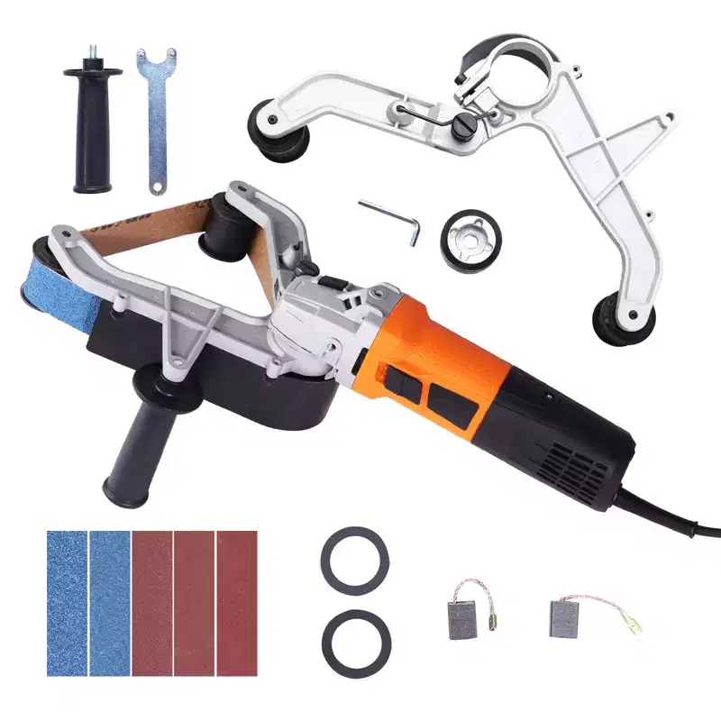 VEVOR Pipe Tube Polisher Sander, 1000W Pipe Belt Sander with 6 Variable Speeds 1100-3200rpm, 50PCS Sanding Belts, Orange&Black