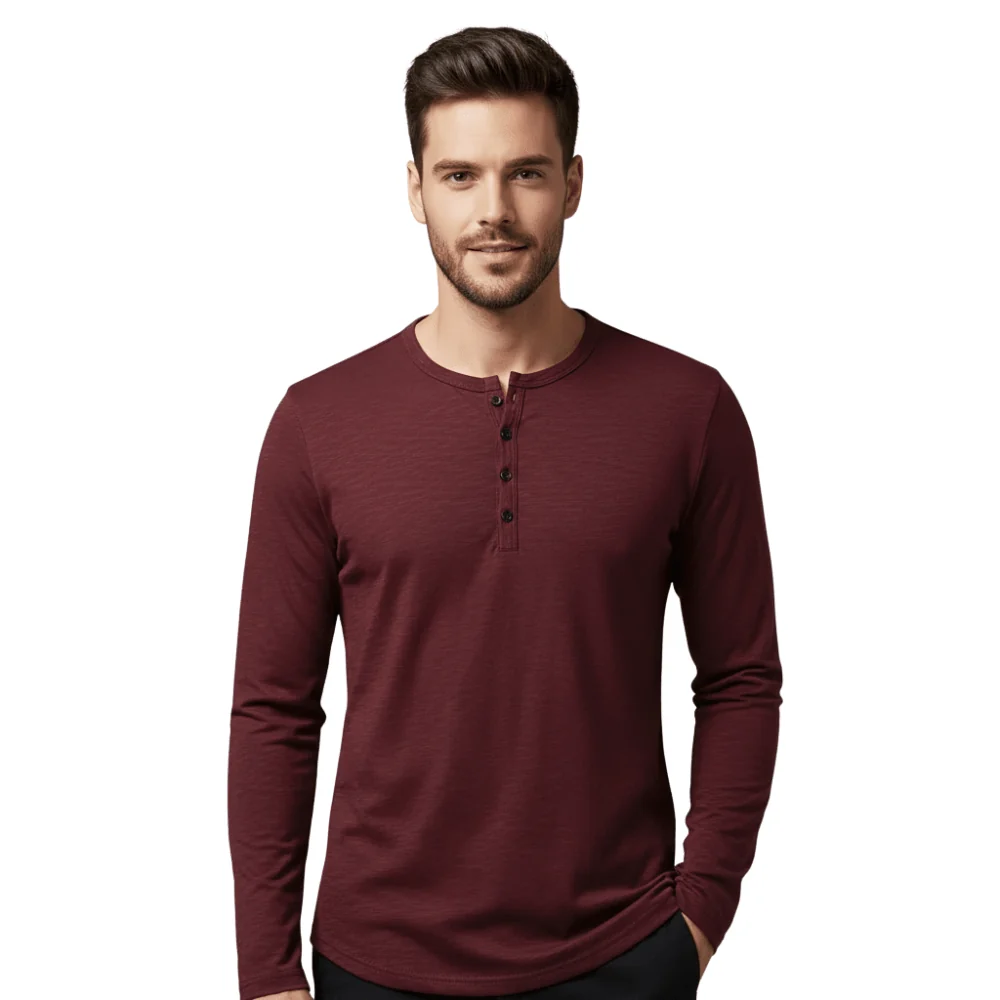 Men's Shirt &iexcl;&ordf; Long Sleeve Crew Neck Button Placket