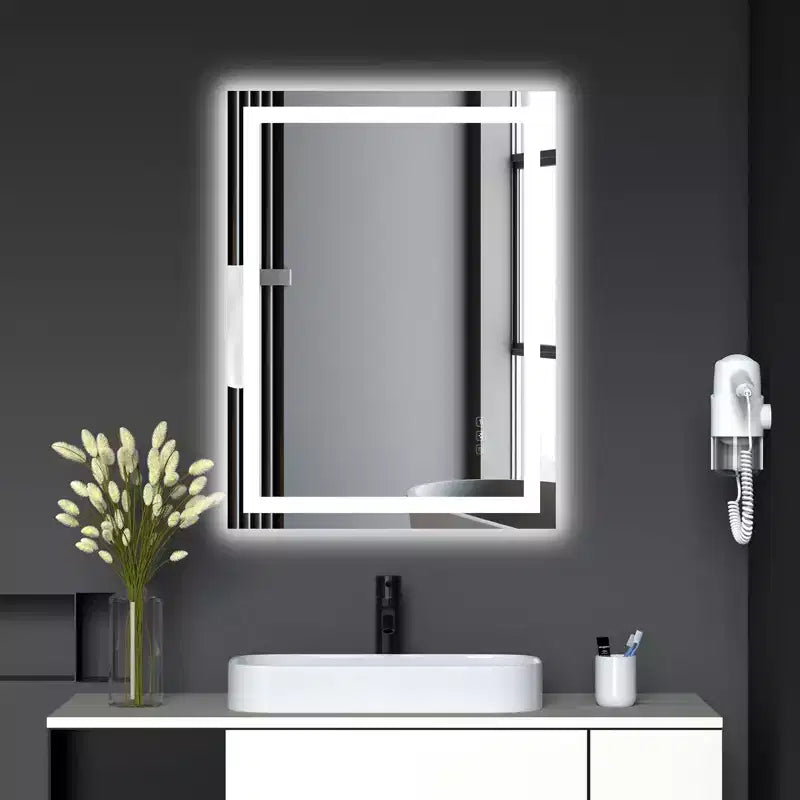 24x32 Inches LED Bathroom Mirror, Dimmable Front and Backlit, 3 Colors, Memory, Anti-Fog Shatter-Proof Light Up Wall Mirror, Horizontal/Vertical