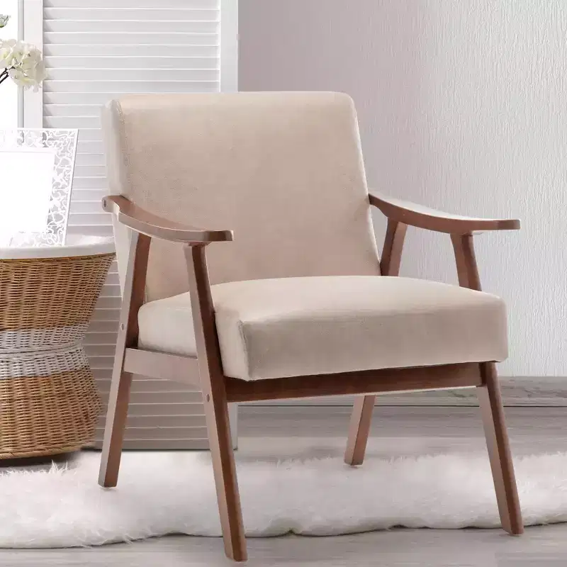 Mid-Century Accent Lounge Chair, Solid Rubberwood Frame, Extra-Thick Backrest, 300 lb Capacity