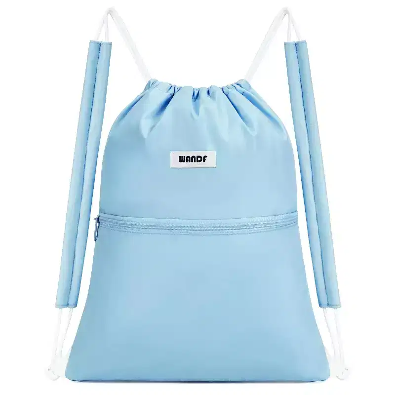 Narwey Drawstring Backpack Sports Gym Bag with Shoulder Pads Water Resistant String Bag Cinch Bag (Light Blue)