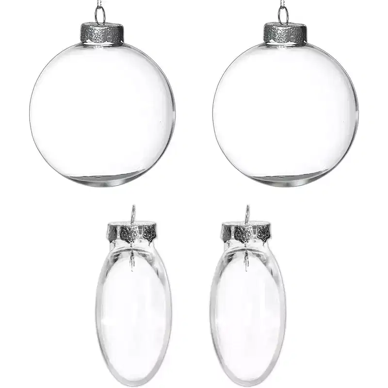 4Es Novelty Shatterproof Clear Ornaments (4 Pack, 2 Round & 2 Flat, 3.15)  Fillable DIY Craft Balls for Christmas Tree Decoration