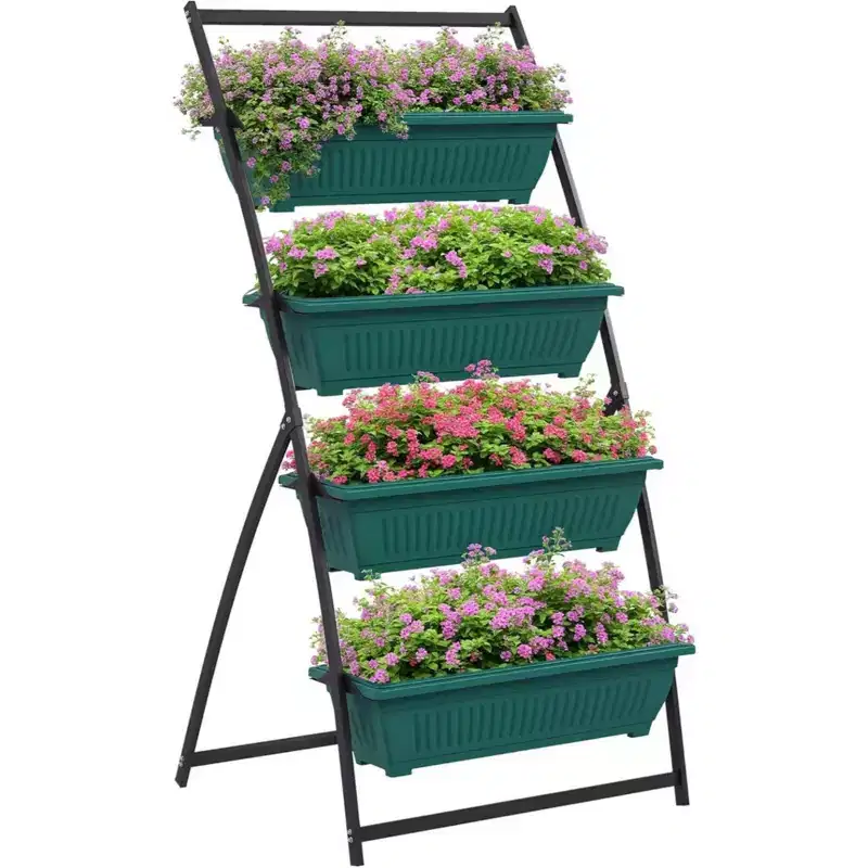 NAYSAYE 4 Tier Raised Garden Bed Vertical Planter Set with Elevated Stand and Self Draining Design for Vegetables Flowers Herbs, 41.96*10*10