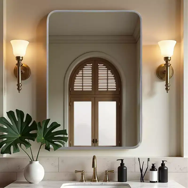 50x32" Rectangle Wall Mirror �C Silver Aluminum Alloy Frame