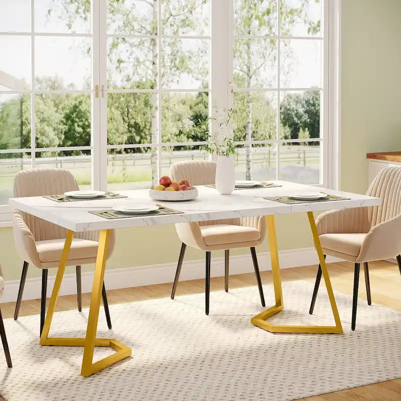 Natural Wood Tone Rectangle Dining Table with Metal Frame for 2&ndash;4 Person, 55