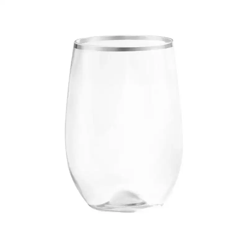 Smarty Had A Party 12 oz. Clear w/ Silver Stemless Plastic Wine Glasses - 64 pcs
