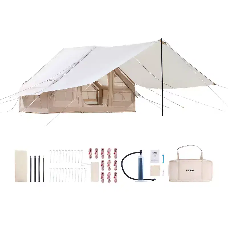 VEVOR Inflatable Tents for Camping, 3-5 Person Easy Setup Blow up Tent with Hand Pump, 300D Oxford 4 Season Glamping Tent, Beige