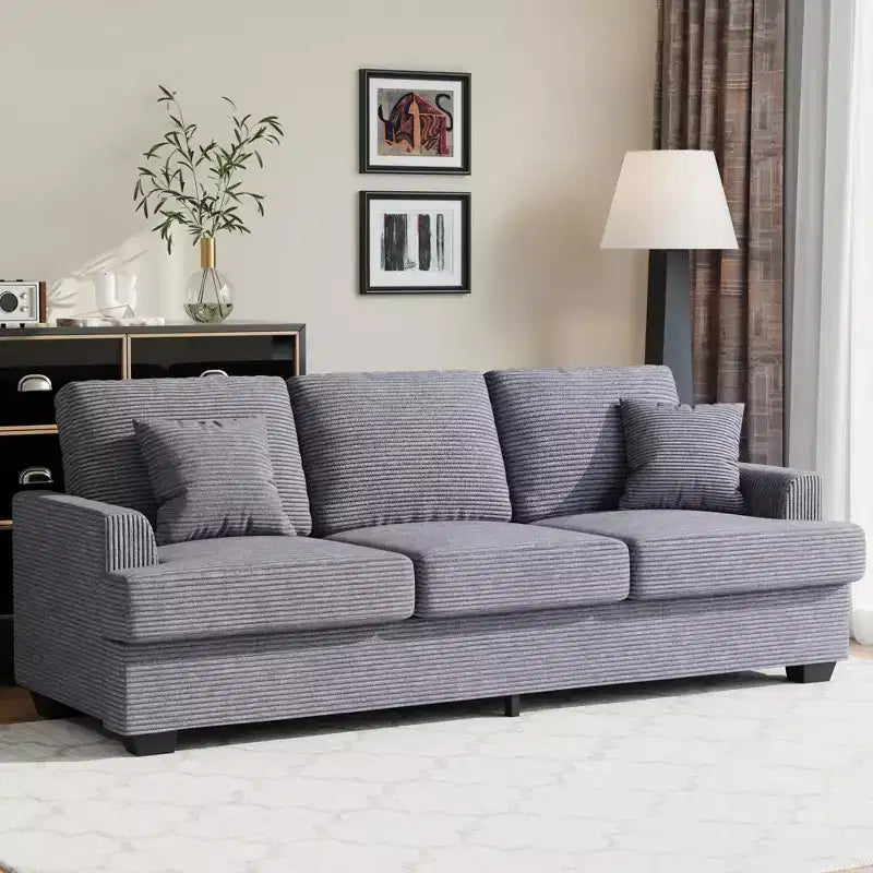 86 Modern Deep Seat Sofa, Comfy Upholstered Couch with 2 Throw Pillows and Removable Covers for Living Room, Apartment & Small Spaces