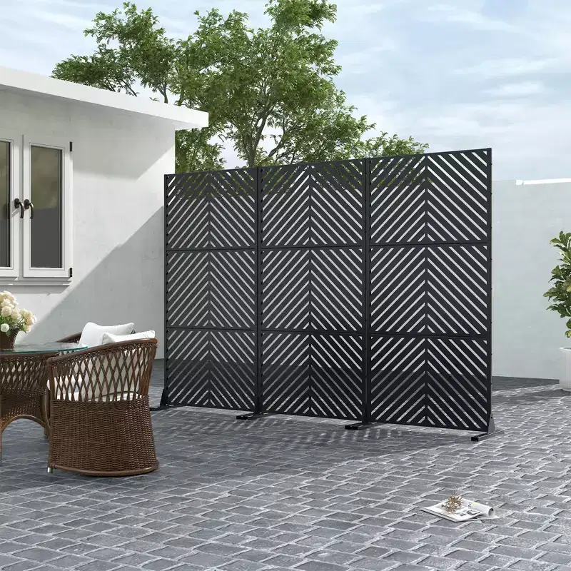 72x35" Black Outdoor Privacy Panel Screen, 3-Piece Folding Divider for Backyard & Garden