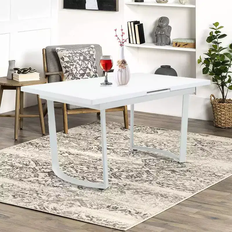 60-72" Dining Tables High Gloss White: Sleek Extendable Rectangle for 6