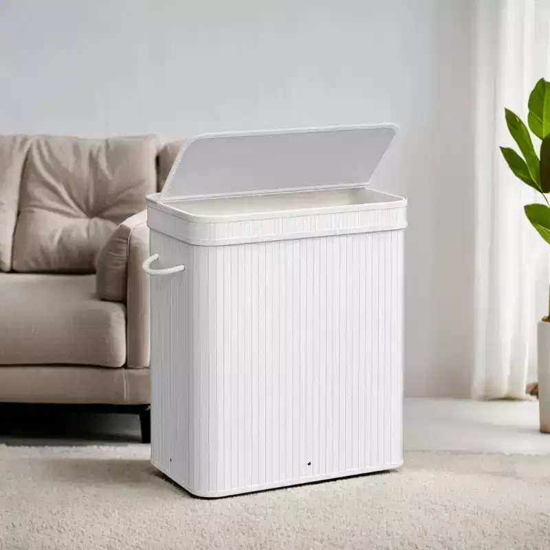 26.4-Gals Laundry Hamper Basket Bamboo Laundry Basket with Lid Removable Machine Washable Laundry Basket, with Handles