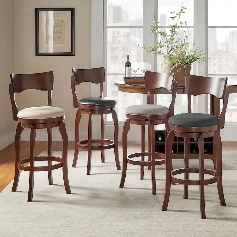 29" Swivel High-Back Bar Stool, Brown Upholstery, 360&deg; Rotation, Bar Height Seating