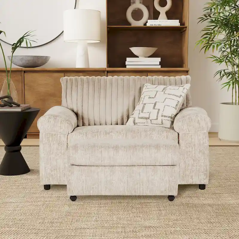 Nason Wide Wale Corduroy Oversized Cuddle Chair & Ottoman Set &ndash; Plush Accent Chair