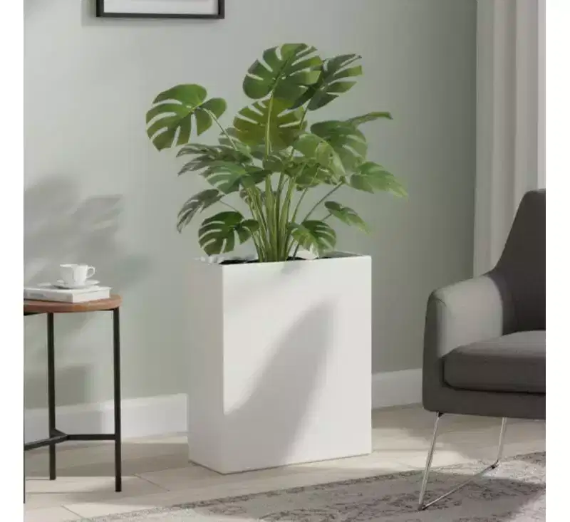 LeisureMod Thistle Fiberstone Rectangular Planter Pot with Drainage Holes, Weather-Resistant for Indoor/Outdoor Use