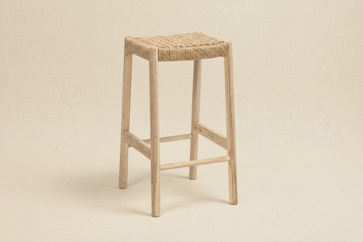 Coastal Casual Handcrafted Teak Wood Backless Bar Stool