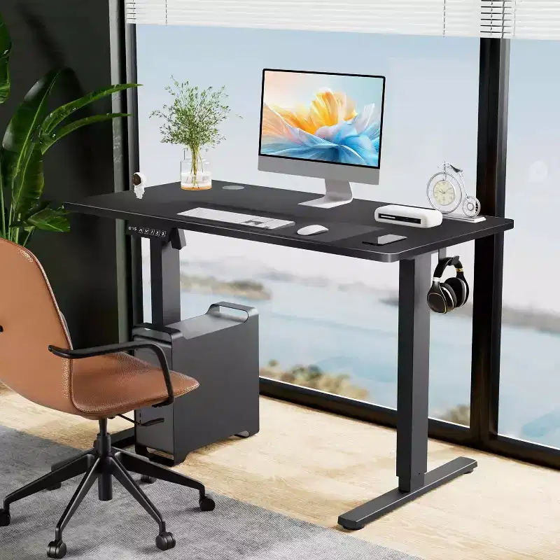 AYEERTY Electric Adjustable Standing Desk, Sit-Stand Home Office Table with Hooks and Wire Hole Black