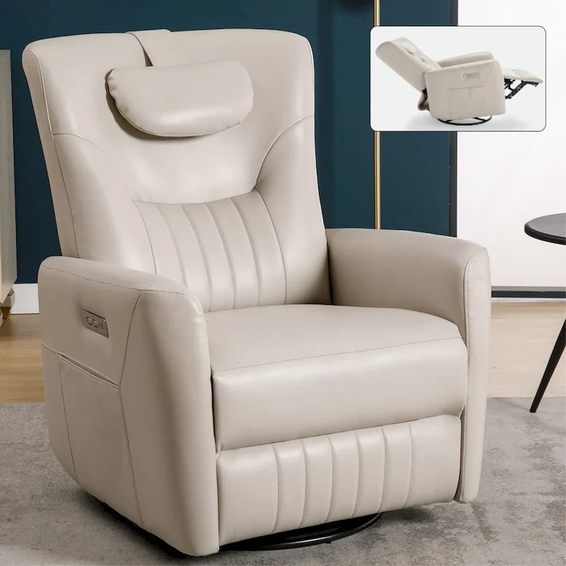 Power Swivel Rocker Recliner Chair, 270&deg; Swivel, USB-C Charging, Lumbar Pillow