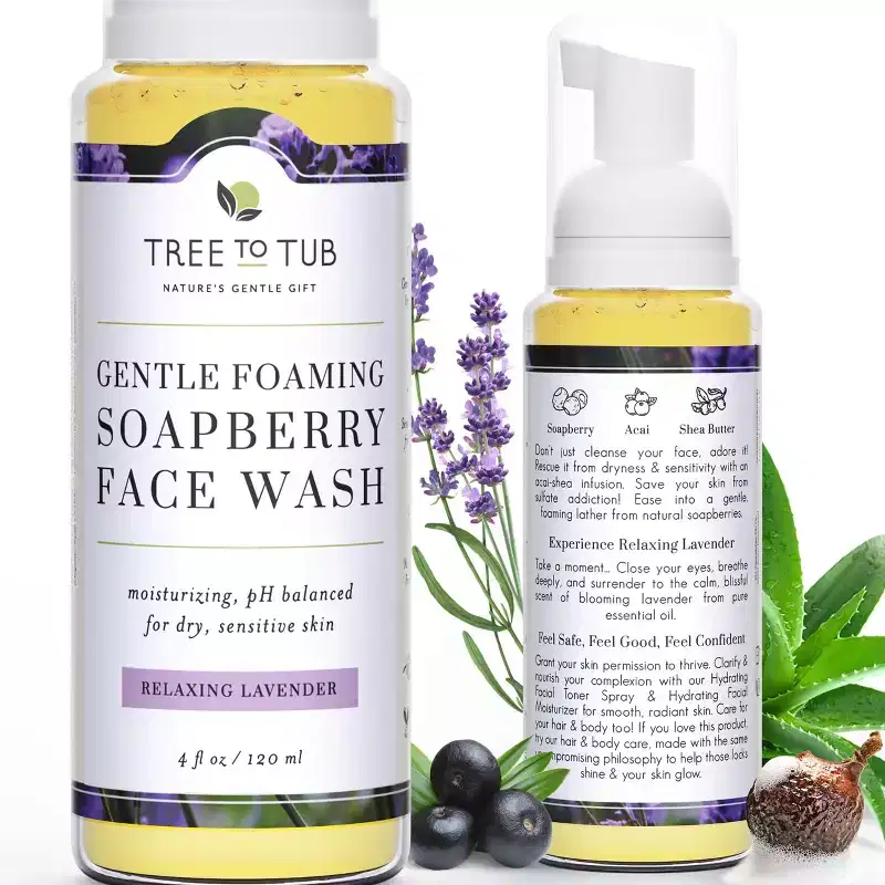 Tree To Tub Sensitive Skin Face Wash for Dry Skin - Moisturizing Face Cleanser for Women & Men, Hydrating Foaming Facial Cleanser, Daily Face Soap