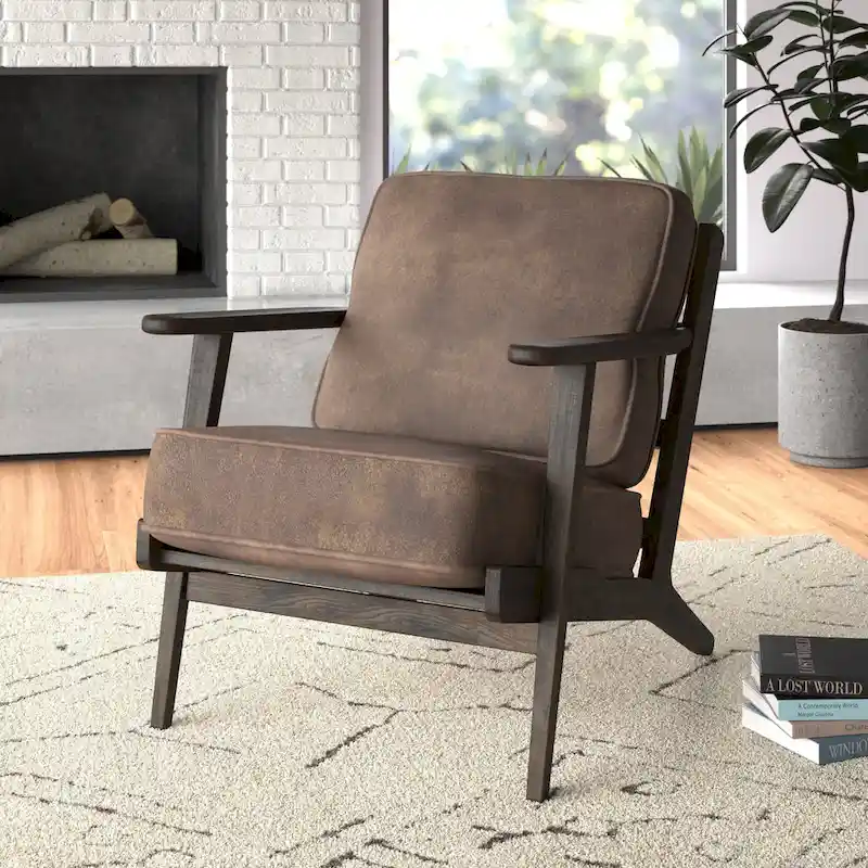 Mid-Century Modern Accent Chair &ndash; Slatted Back, Solid Beech Wood Frame