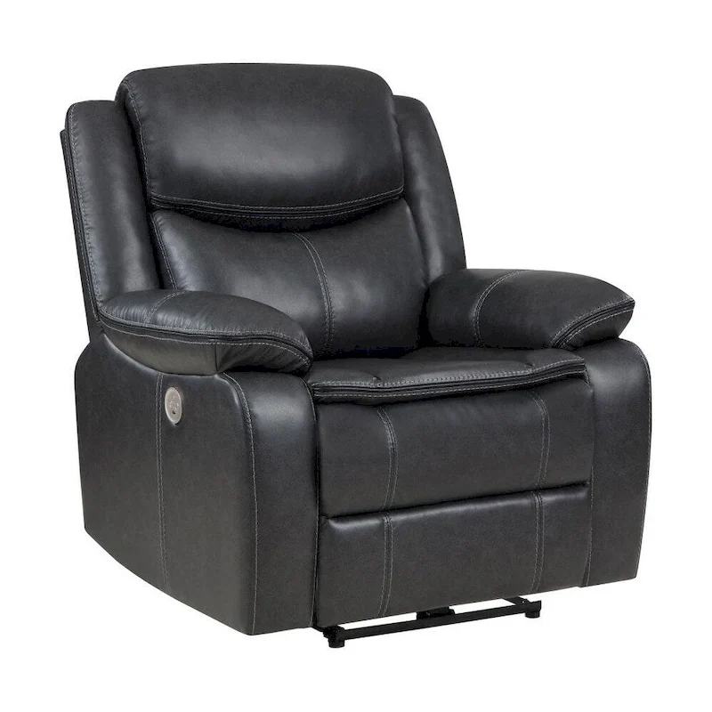 Dark Grey Faux Leather Power Recliner Chair with Contrast Stitching