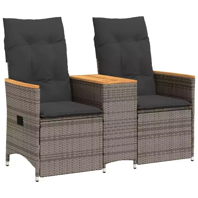 vidaXL Reclining Garden Sofa Grey PE Rattan Standard for 2-seater sofas