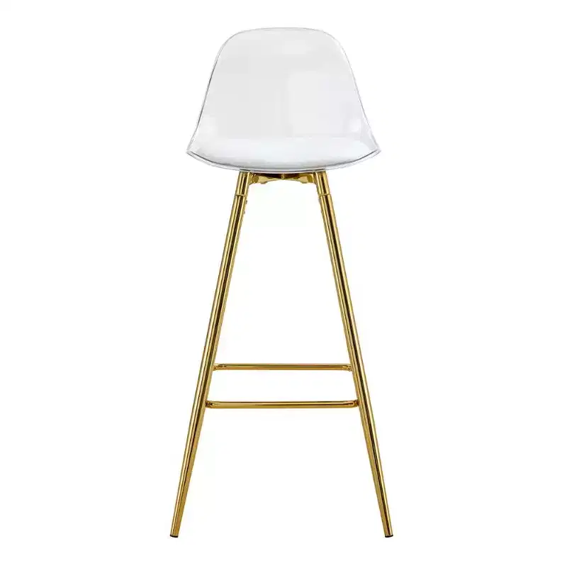 White & Gold Upholstered Low Back Bar Stool, Armless, 1-Seat