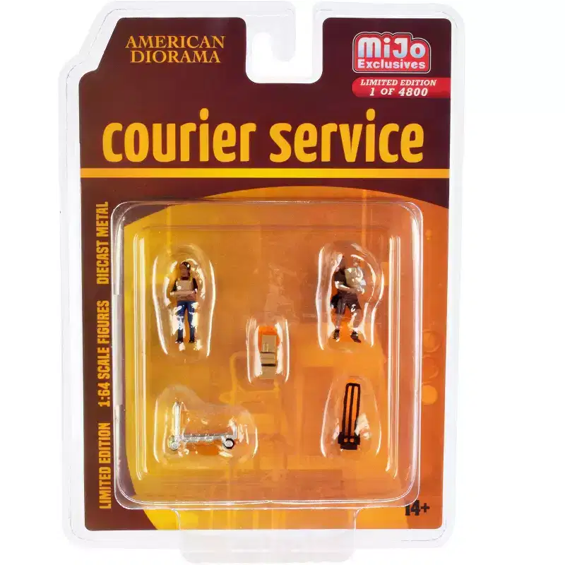 Courier Service 5 Piece Diecast Figures Set (2 Worker Figures and 3 accessories) for 1/64 Scale Models by American Diorama