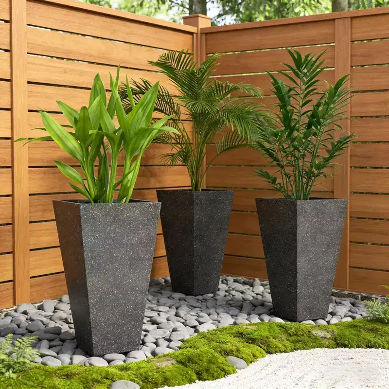 NAYSAYE Stackable Taper Planters Set of 3 Tall Marble Look Flower Pots for Indoor Outdoor Plants, 15.7*15.7*28