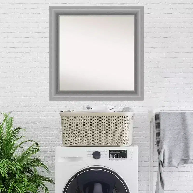 32" x 32" Non-Beveled Polished Nickel Wall Mirror, Modern Square