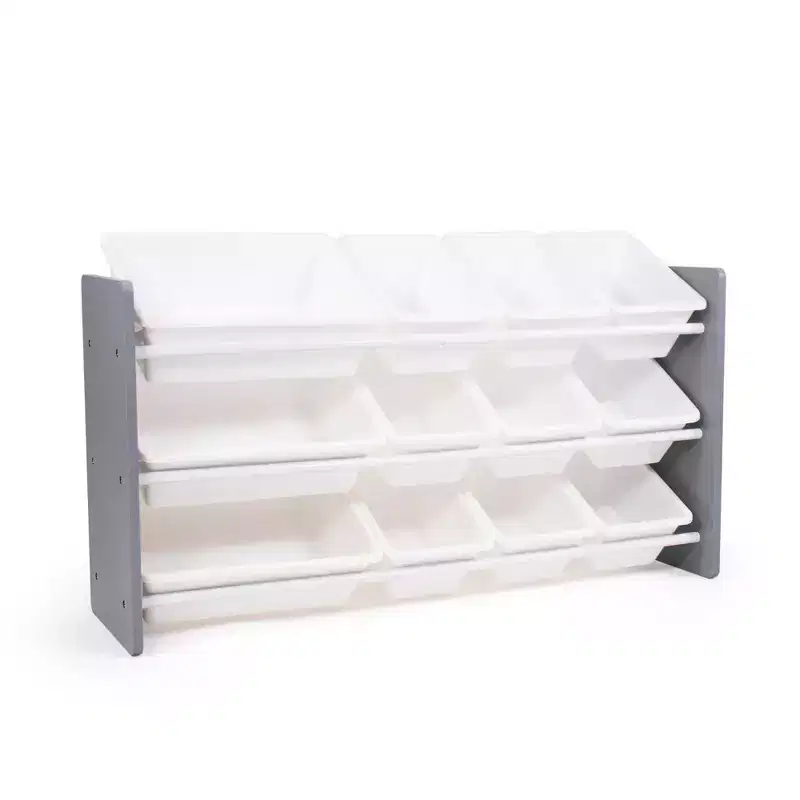 Kids' 12-Bin Toy Storage Organizer - MDF Frame, BPA-Free Bins, White