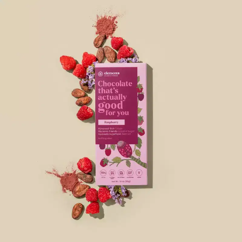 Elements Raspberry 70% Dark Wellness Chocolate Bar