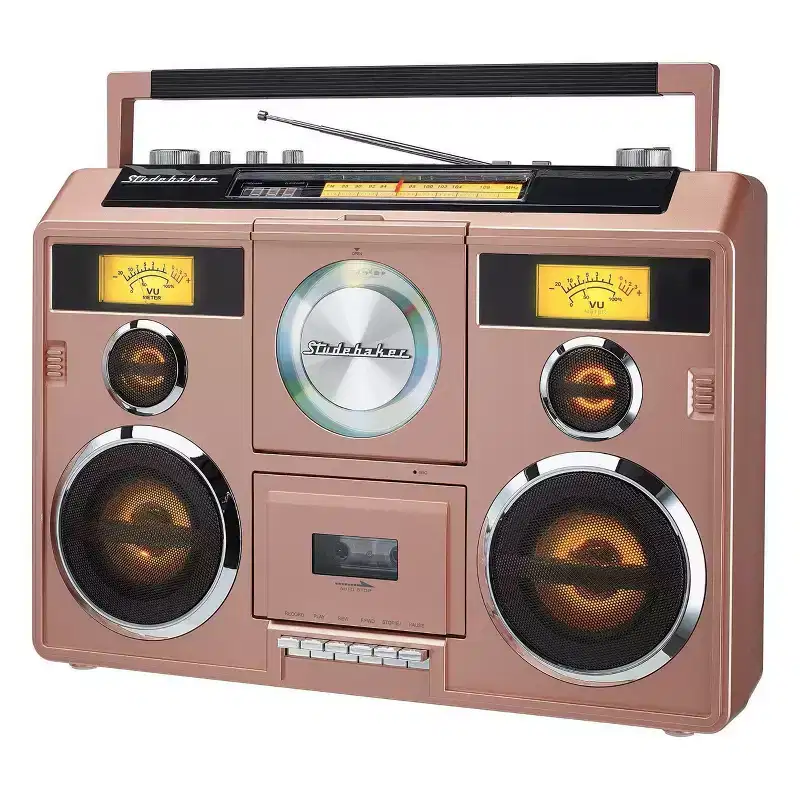 Studebaker SB2140RG Portable Stereo Boombox with Bluetooth - CD - AM/FM+Cassette Player - Rose Gold