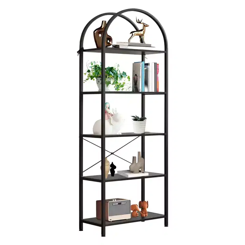 COZONY 5-Tier Arched Bookshelf, Metal Frame with Wood Shelves, Industrial Modern Bookcase for Living Room Bedroom Office