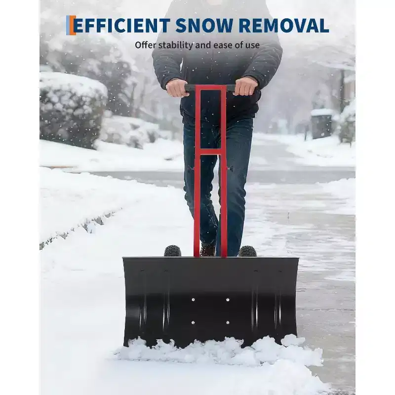 Snow Shovel with Wheels, 5-Position Angled Blade & Rubber Wheels, Heavy-Duty Back Saver Steel Snow Plow , Double Rod, 29 W X 16.5 H