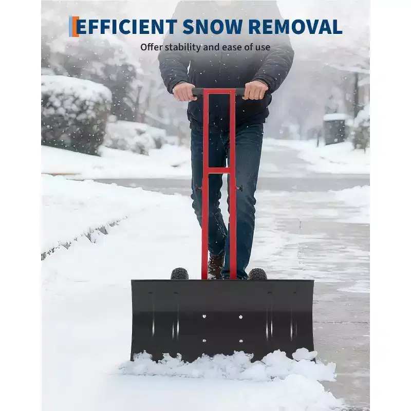 29x14 in Snow Shovel with 5-Position Angled Blade & Adjustable Handle, Heavy Duty Metal Snow Pusher Shovel with Wheels for Driveway, Doorway, Sidewalk