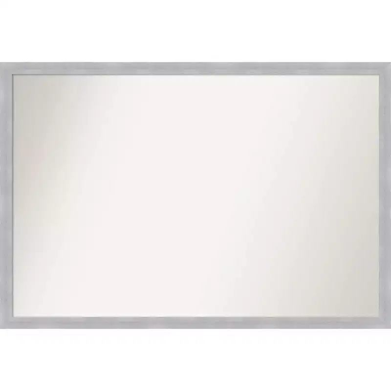 38 x 26 Non-Beveled Grace Brushed Nickel Narrow Wall Mirror - Amanti Art: Modern Style, Polystyrene Frame, Includes Mount Hardware