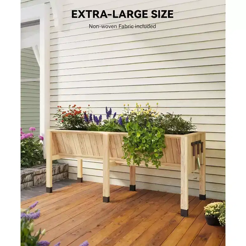 Elevated Wooden Garden Bed with Legs  Sturdy Outdoor Planter for Growing Vegetables & Herbs  Large Standing Garden Box for Easy Gardening
