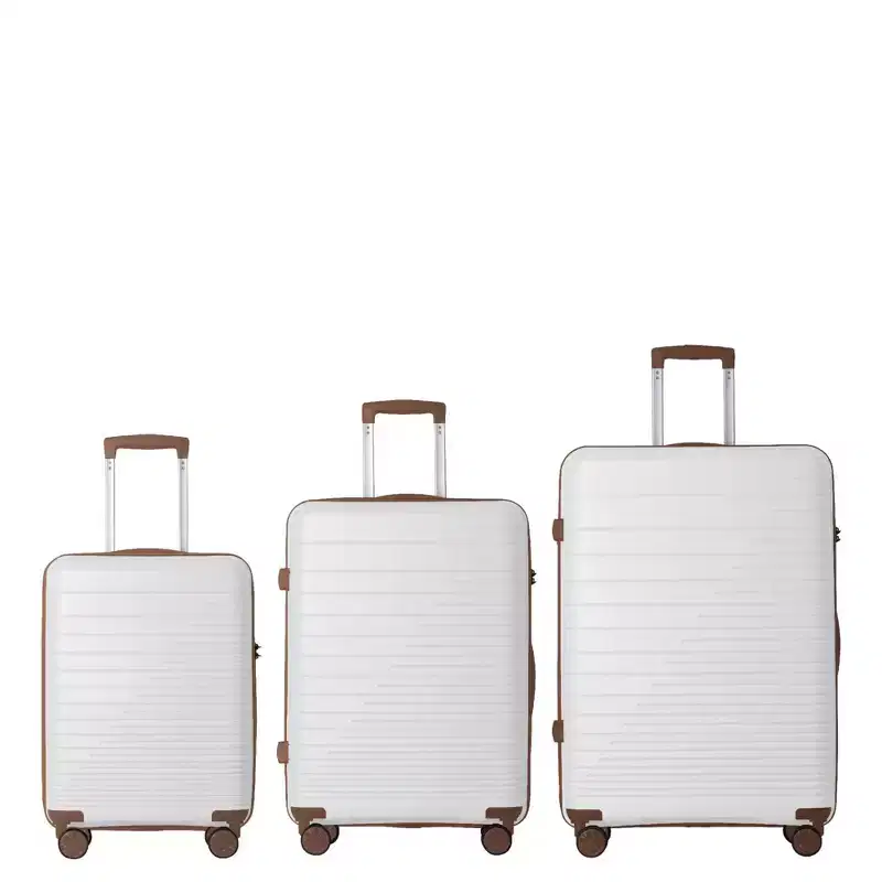 NAYSAYE Luggage PP Hardshell 3 Piece Spinner Set with TSA Lock and Ergonomic Handles for Travel, Brown and White, 20.47*11.22*29.33