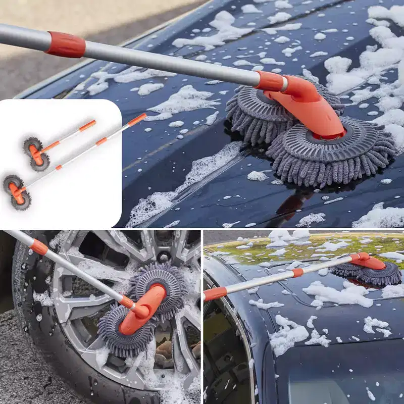 The Lakeside Collection Microfiber Car Cleaning Brush with Double Mop, Extends 44 Long -