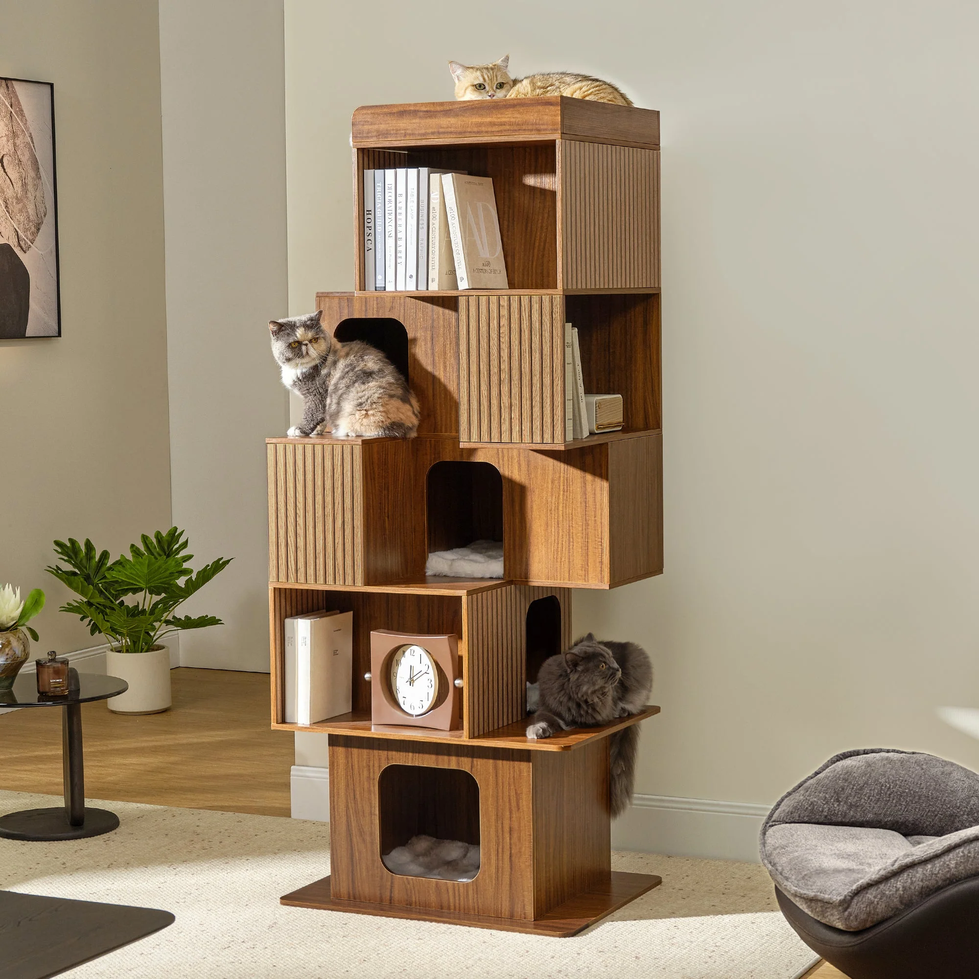 72'' Owner and Pet Shared Bookshelf Cat Tree